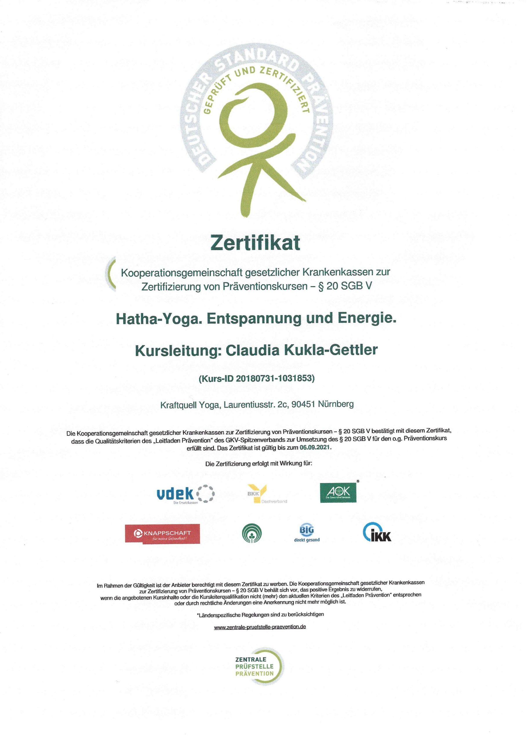 Hatha Yoga Zertifikat
